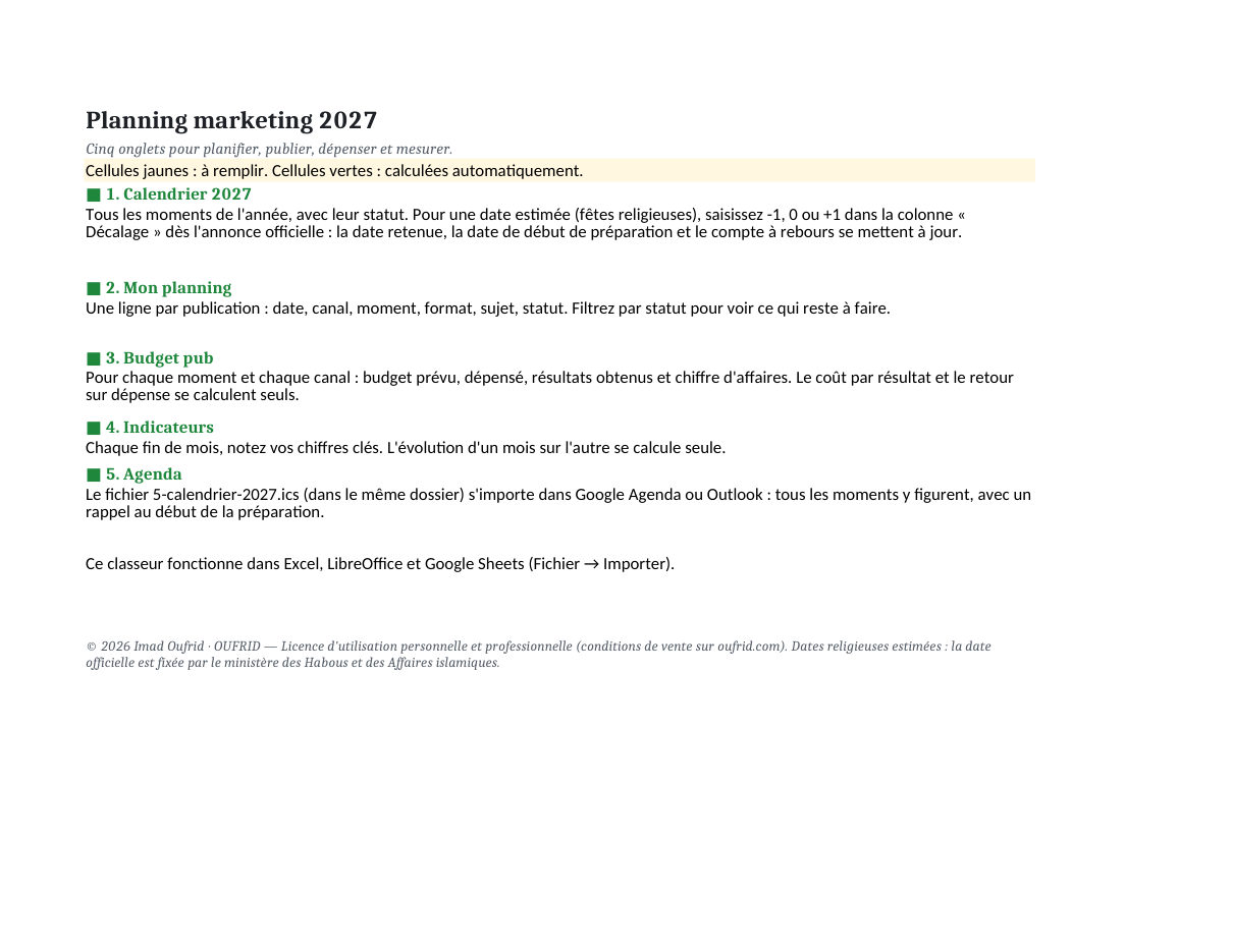 Le planning Excel