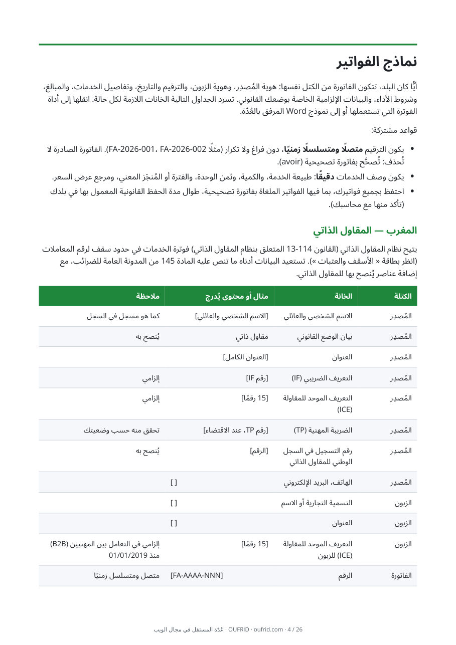 الفواتير والتذكيرات