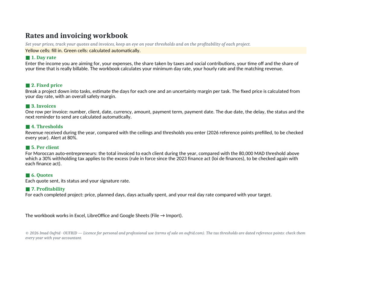 The Excel workbook: day rate