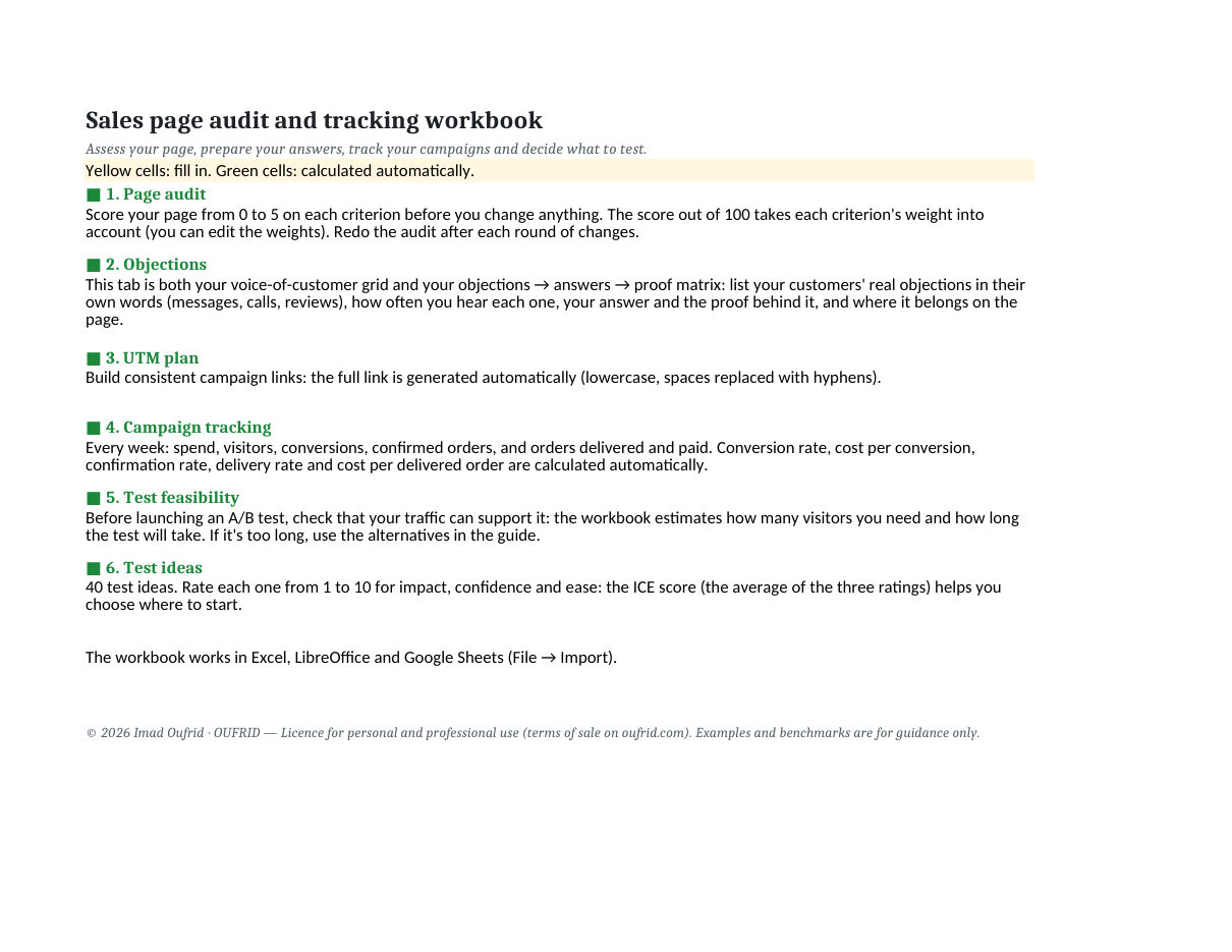 The Excel workbook: audit grid