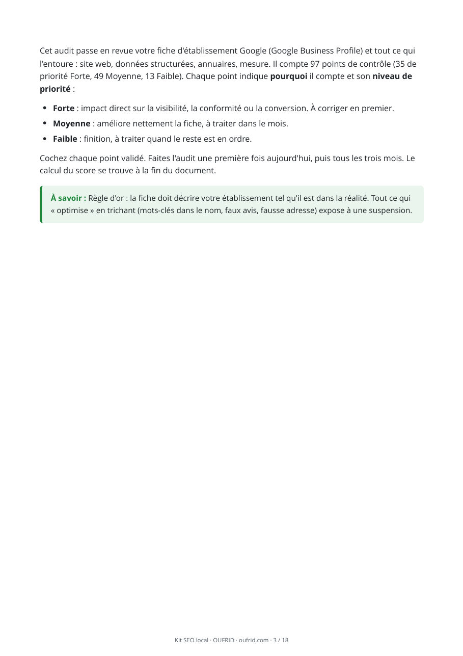 L'audit de fiche en 97 points