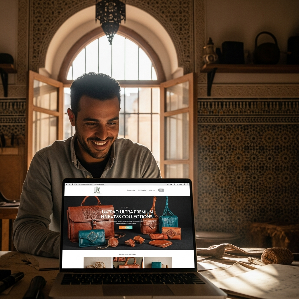 Artisan marocain travaillant sur une poterie pour sa boutique en ligne internationale
