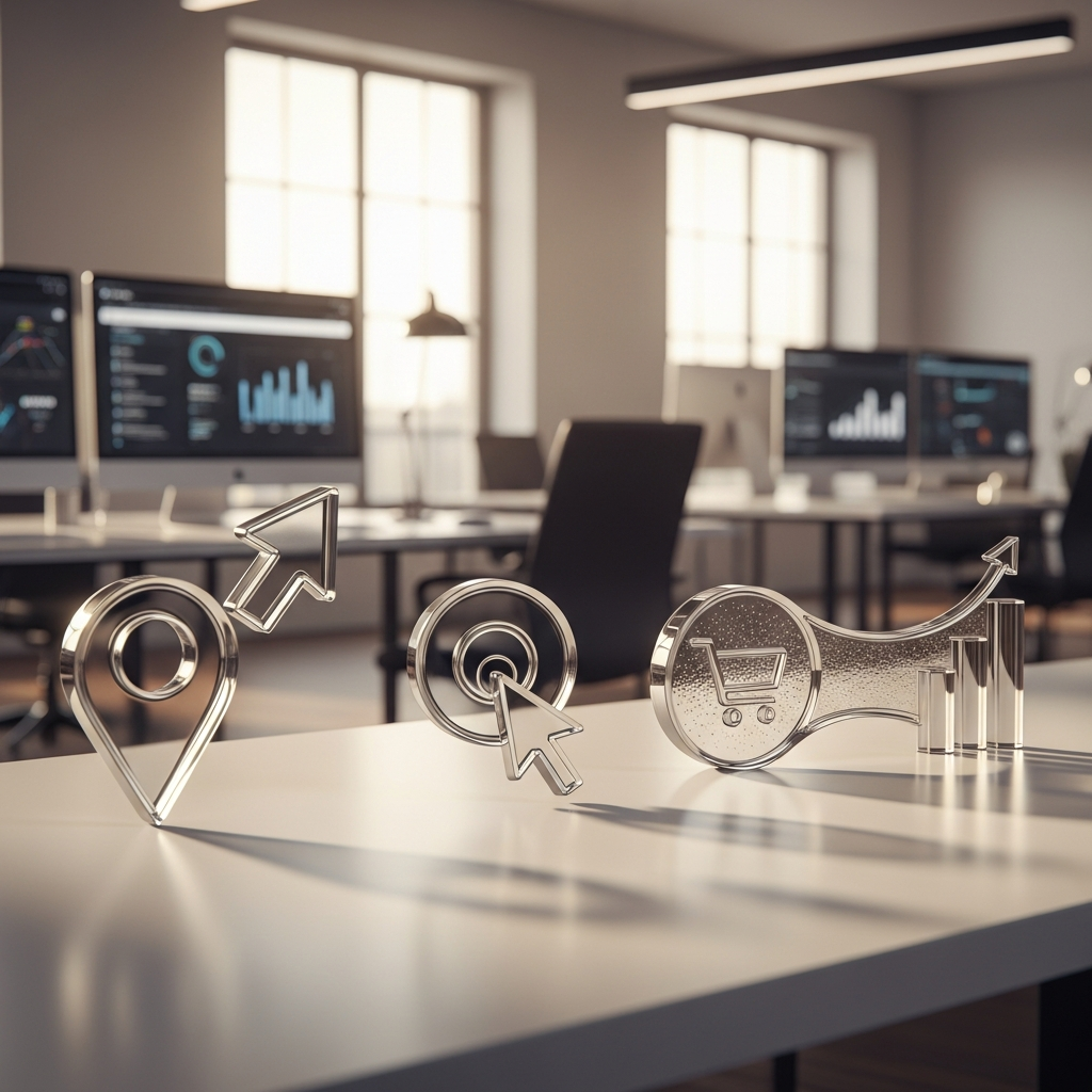 Dashboard de performance SEO montrant la croissance du trafic et des conversions